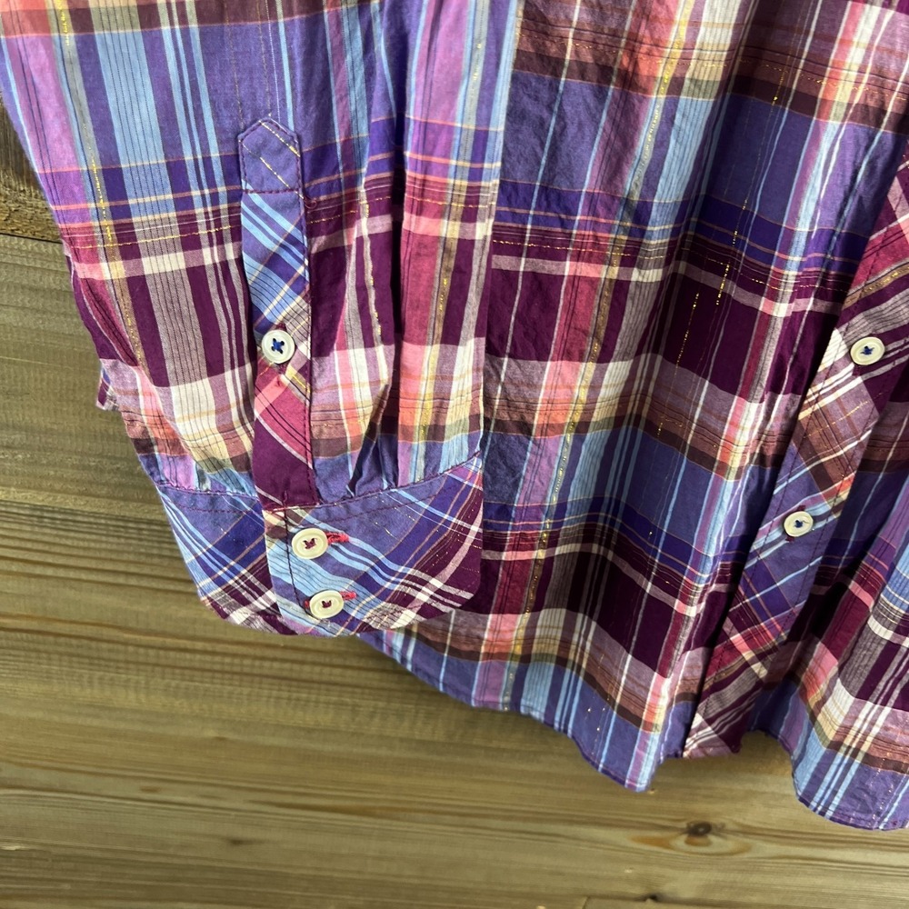 Talbots Womens Shirt Long Sleeve Button Up Plaid Metallic Lightweight Cotton 2X - Picture 5 of 8
